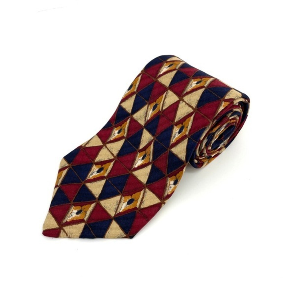 🚀 Ermenegildo Zegna Silk Necktie Burgundy Blue‎ Geometric Diamond Pattern